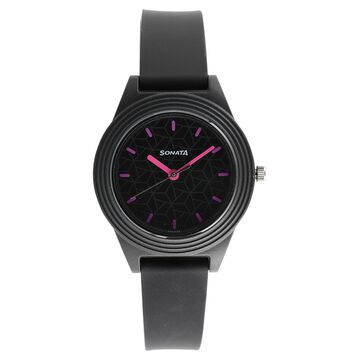 Sonata Colorpop Black Dial Women Watch With Plastic Strap