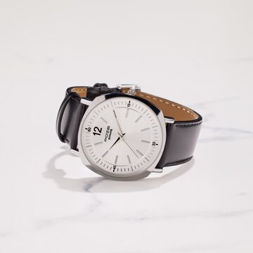 Sonata Poze Quartz Analog Silver Dial Black Color Leather Strap Watch For Men