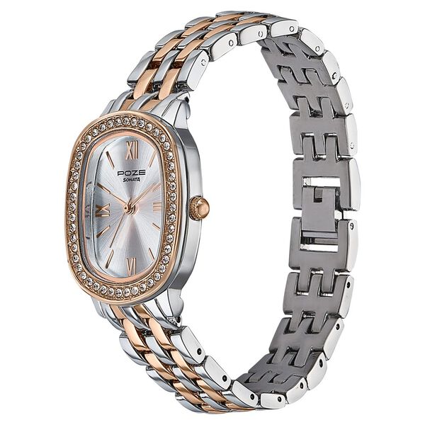 Sonata Poze Quartz Analog Silver Dial Metal Strap Watch For Women - image number 3