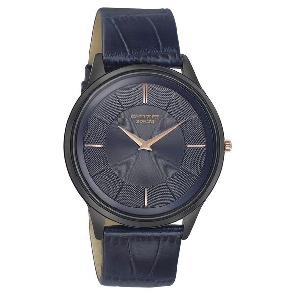 Poze by Sonata Quartz Analog Blue Dial Leather Strap Watch for Men - image number 1