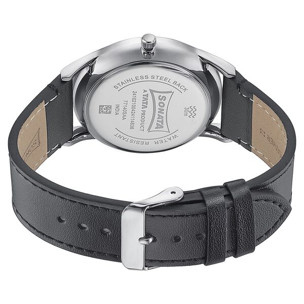 Sonata Quartz Analog Silver Dial Black Leather Strap Watch For Men - image number 5
