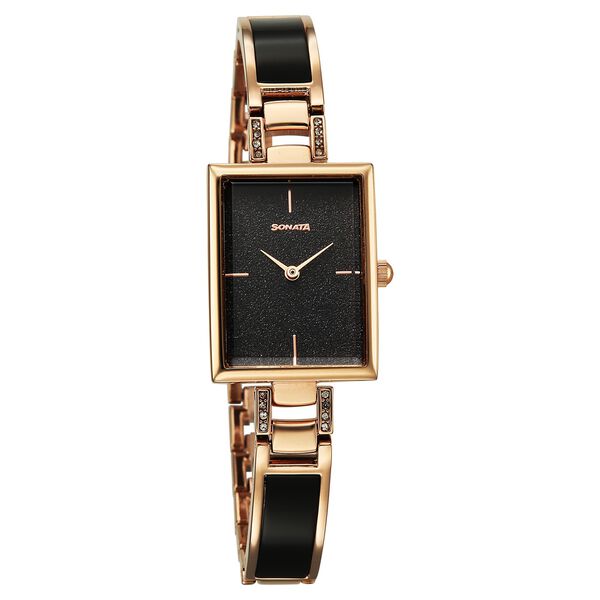 Sonata Aura Quartz Analog Black Dial Two Toned Stainless Steel Strap Watch For Women - image number 0
