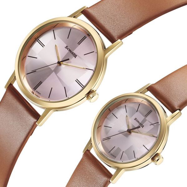 Sonata Pairs Quartz Analog Multicoloured Dial Leather Strap Watch for Couple - image number 2