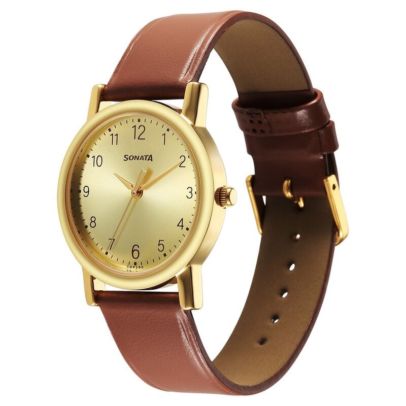 Buy Online Sonata Classic Quartz Analog Champagne Dial Brown