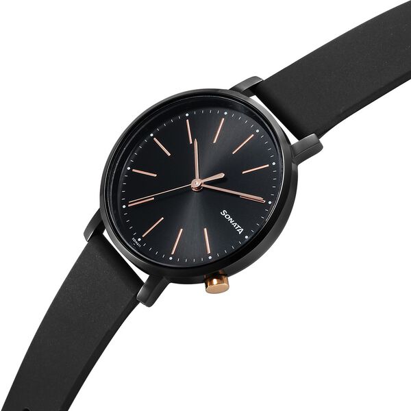 Sonata Essentials Black Dial Polyurethane Strap Watch for Women - image number 2