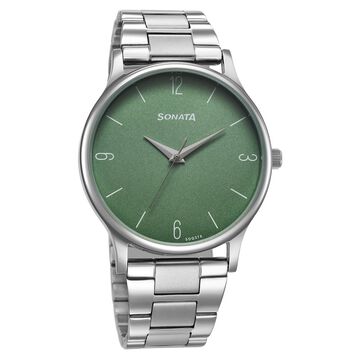Sonata Aspire Quartz Analog Green Dial Stainless Steel Strap Watch for Men