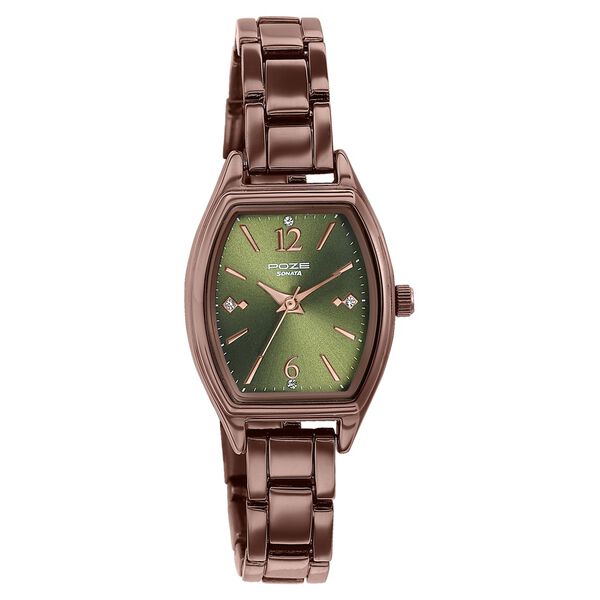 Poze By Sonata Quartz Analog Green Dial Brown Metal Strap Watch For Women - image number 2