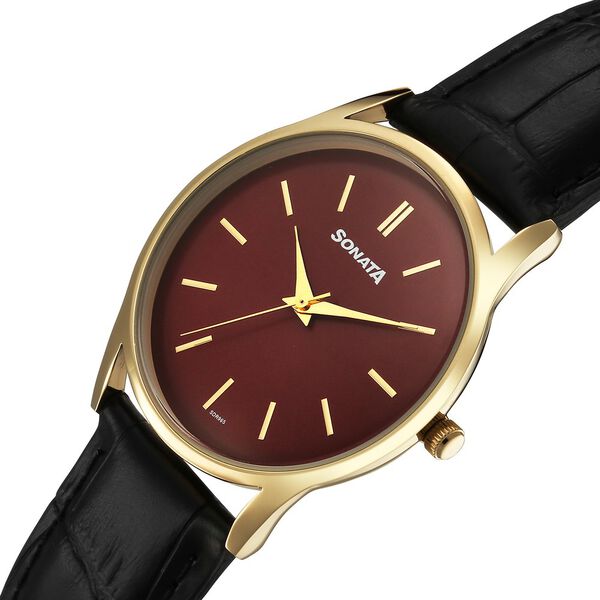 Sonata Eternia Quartz Analog Maroon Dial Leather Strap Watch For Men - image number 2