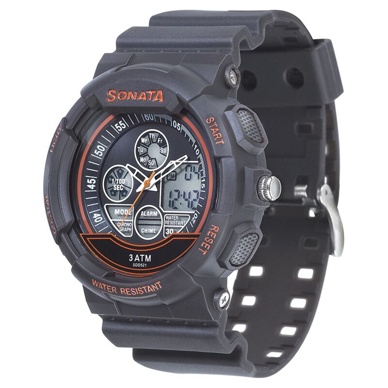 SF Quartz Analog Digital Black Dial Plastic Strap Watch for Men - image number 0