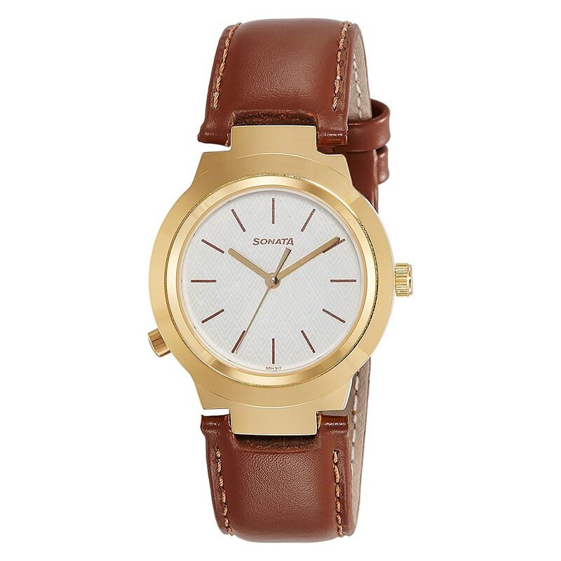 Sonata Act Safety Watch White Dial Women Watch With Leather Strap - image number 0