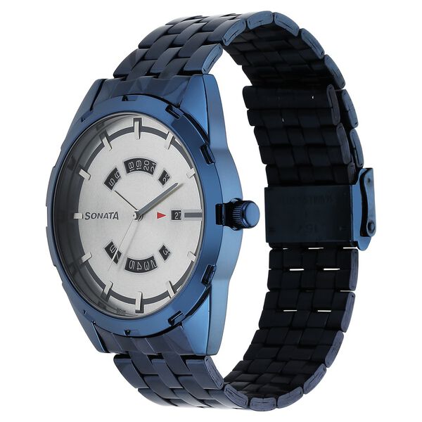 Sonata Blues Quartz Analog with Date Silver Dial Metal Strap Watch for Men - image number 1