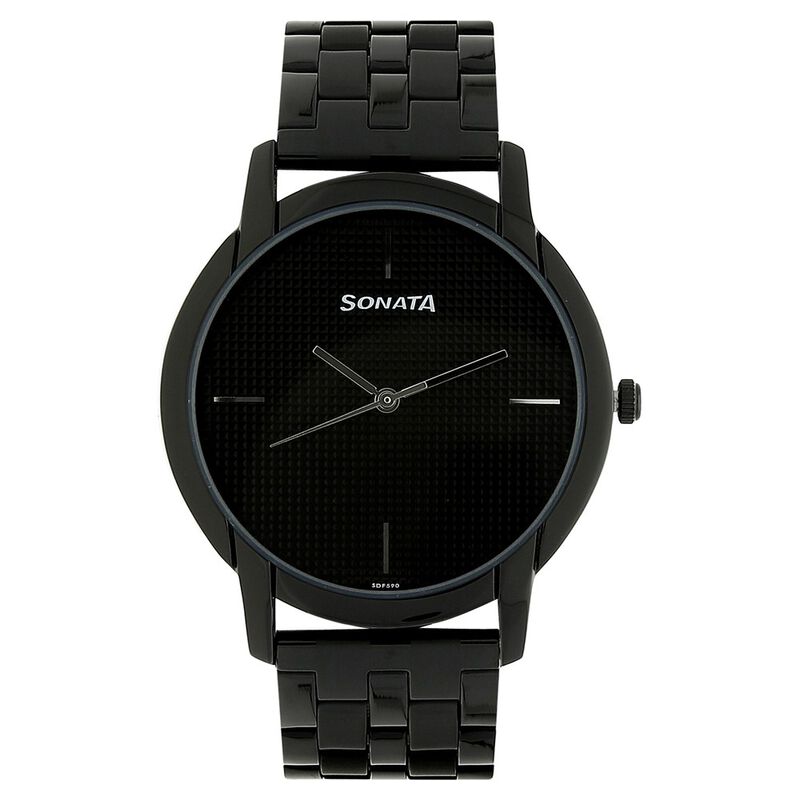 Sonata Quartz Analog Black Dial Stainless Steel Strap Watch for Men - image number 0