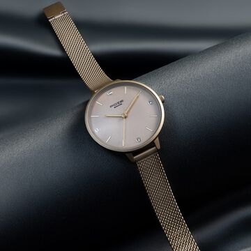 Sonata Poze Quartz Analog Golden Dial Mesh Strap Watch for Women