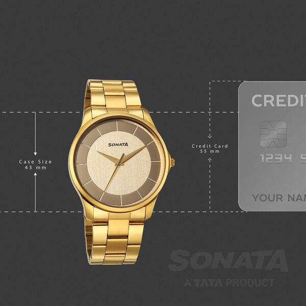 Sonata Traditional Essentials Quartz Analog Multicoloured Dial Golden Metal Strap Watch For Men - image number 3