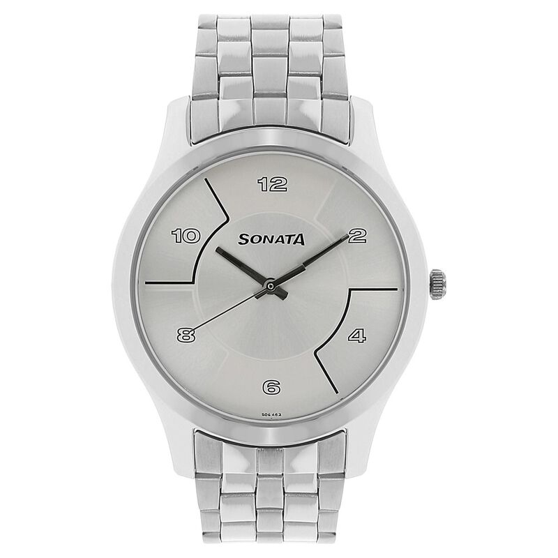 Sonata Quartz Analog Silver Dial Stainless Steel Strap Watch for Men - image number 0