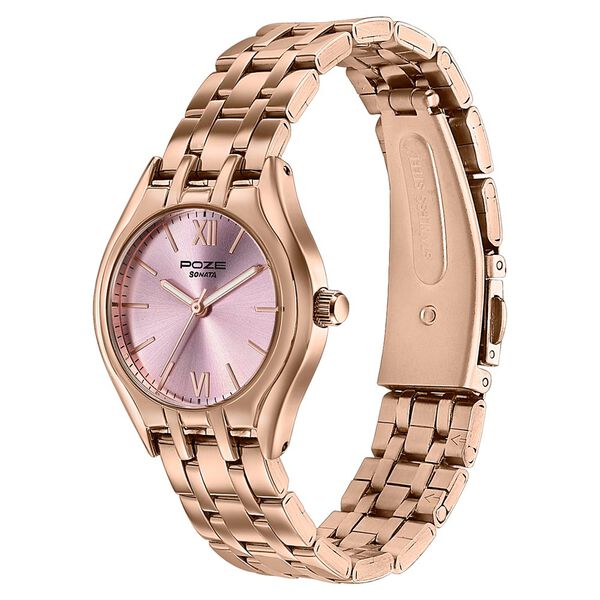 Poze By Sonata Quartz Analog Pink Dial Rose Gold Metal Strap Watch For Women - image number 4