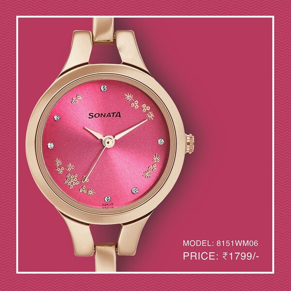 Sonata Wedding Pink Dial Women Watch With Stainless Steel Strap - image number 1