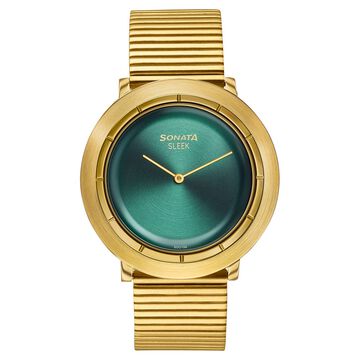 Sonata Sleek Green Dial Gold-Tone Metal Bracelet Watch