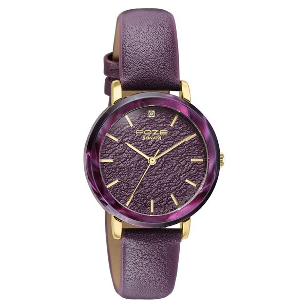 Poze By Sonata Quartz Analog Purple Dial Purple PU Leather Strap Watch For Women - image number 2