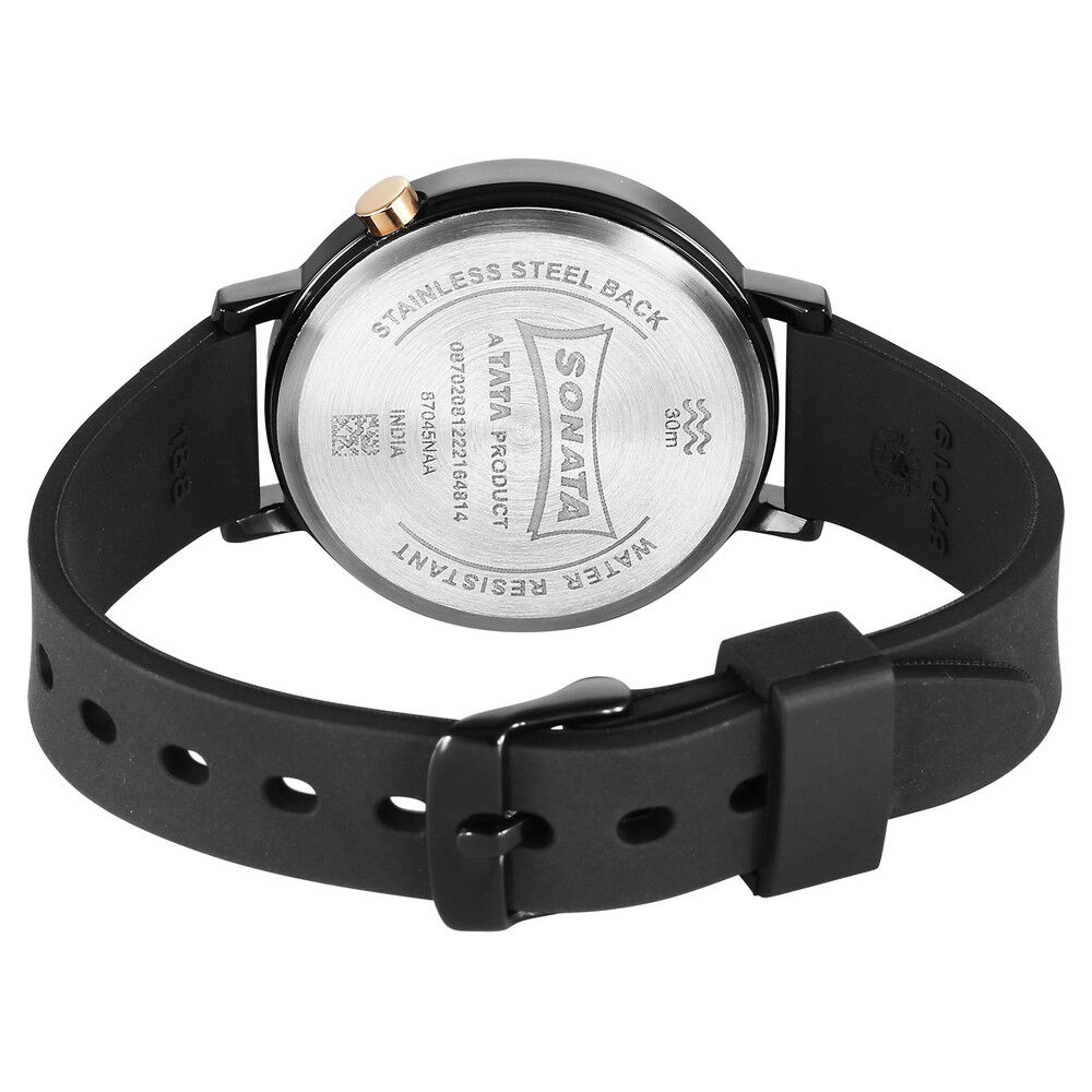 Buy Online Sonata Essentials Black Dial Polyurethane Strap Watch