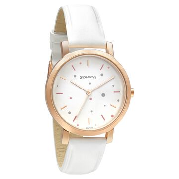 Sonata Play White Dial Women Watch With Leather Strap