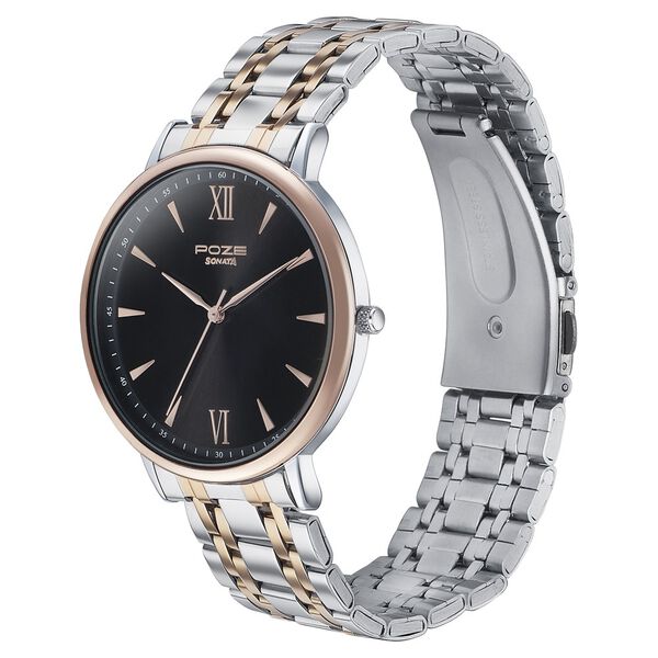 Sonata Poze Quartz Analog Black Dial Two Toned Metal Strap Watch For Men - image number 3