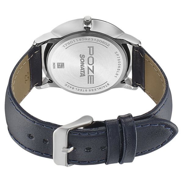 Sonata Poze Quartz Analog Blue Dial Leather Strap Watch for Men - image number 4