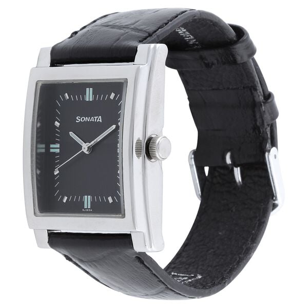 Sonata Quartz Analog Black Dial Leather Strap Watch for Men - image number 1
