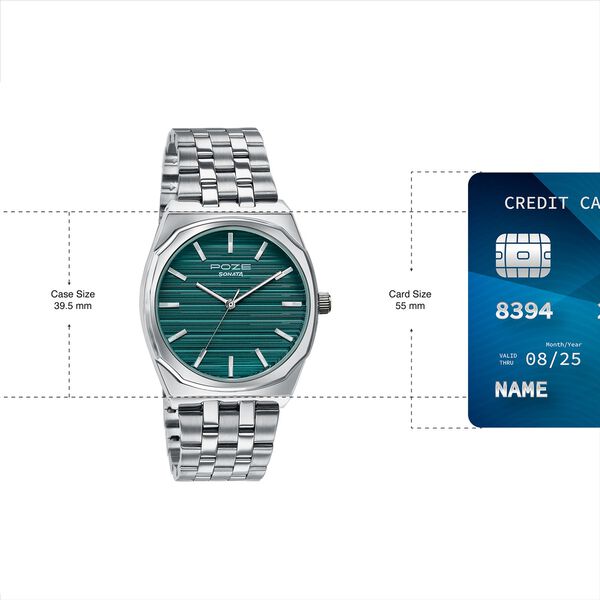 Sonata Poze Quartz Analog Green Dial Silver Colour Stainless Steel Strap Watch For Men - image number 3