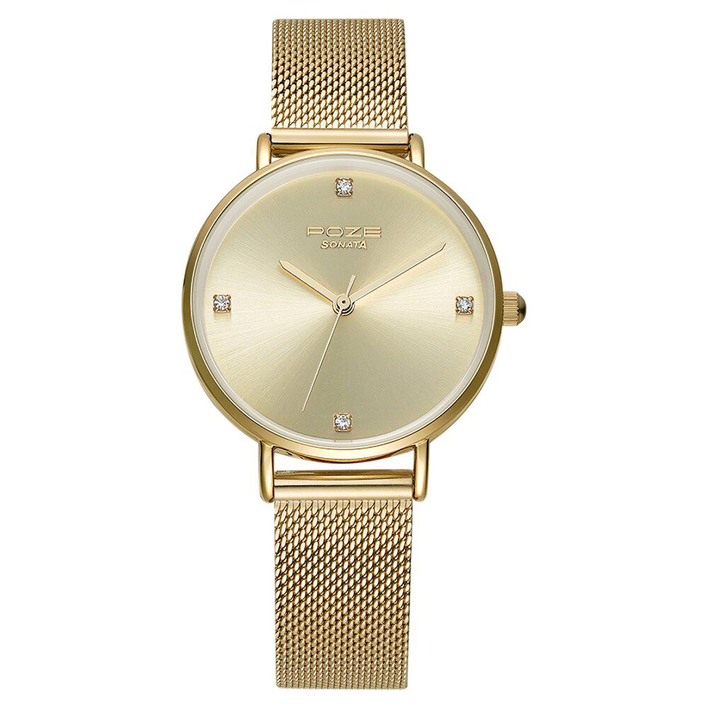 Sonata watch sales golden colour