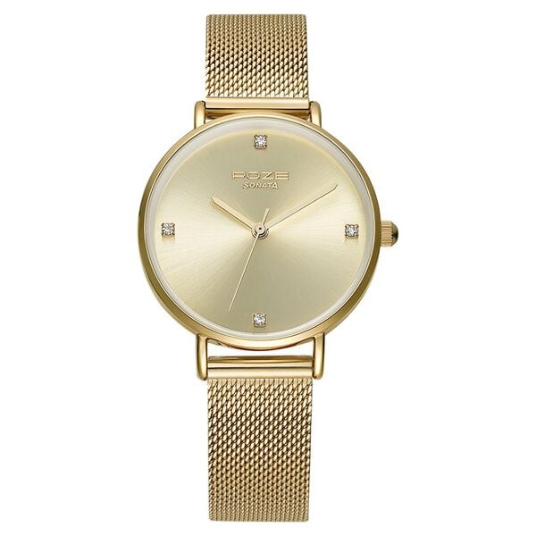 Poze by Sonata Quartz Analog Golden Dial Stainless Steel Strap Watch for Women - image number 0