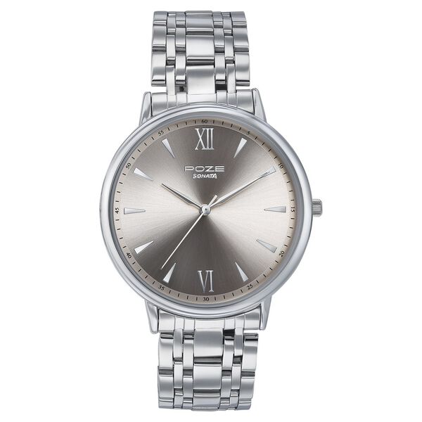 Sonata Poze Quartz Analog Rose Gold Dial Silver Metal Strap Watch For Men - image number 1