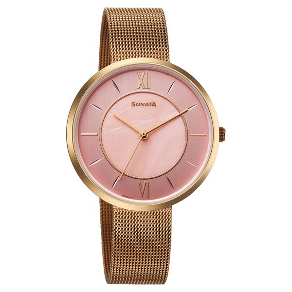 Sonata Modern Edit Quartz Analog Pink Mother of Pearl Dial Stainless Steel Strap Watch For Women - image number 0