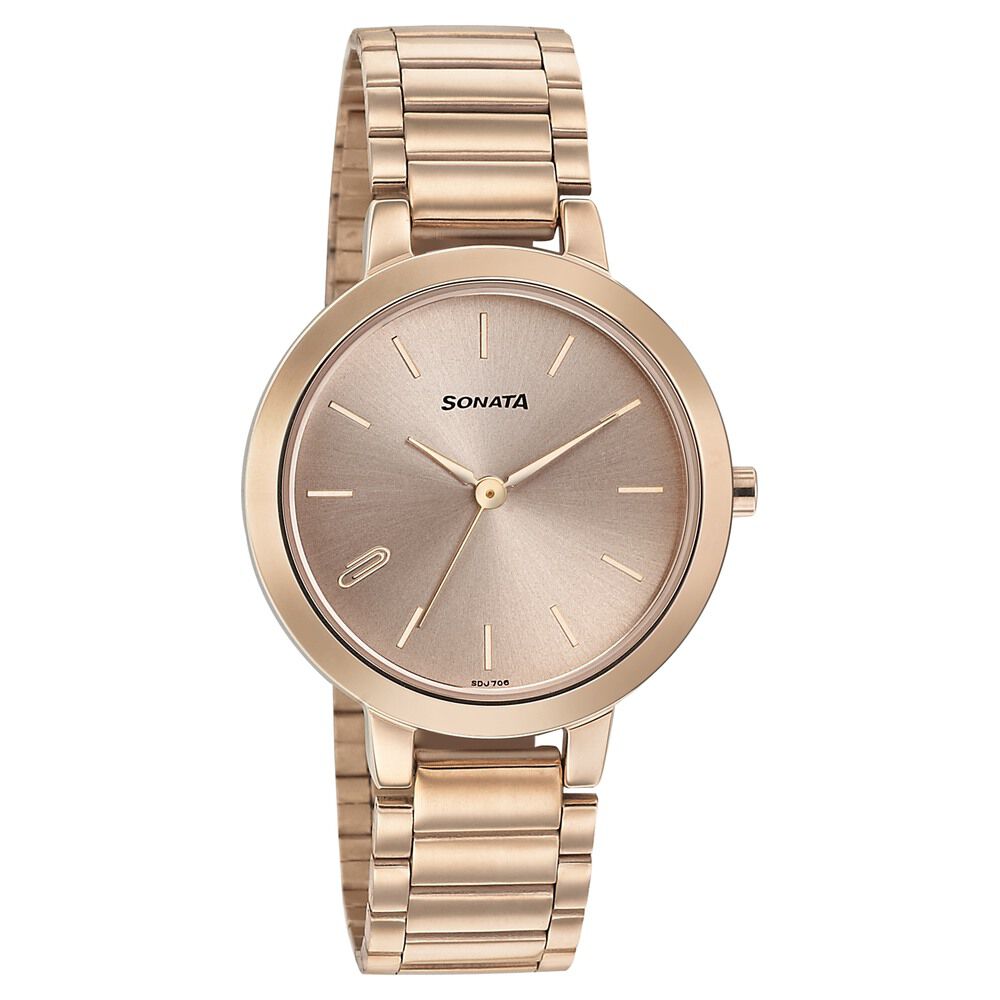 Buy Online Sonata Play Rose Gold Dial Women Watch With Stainless Steel Strap ns8141wm01 Sonata