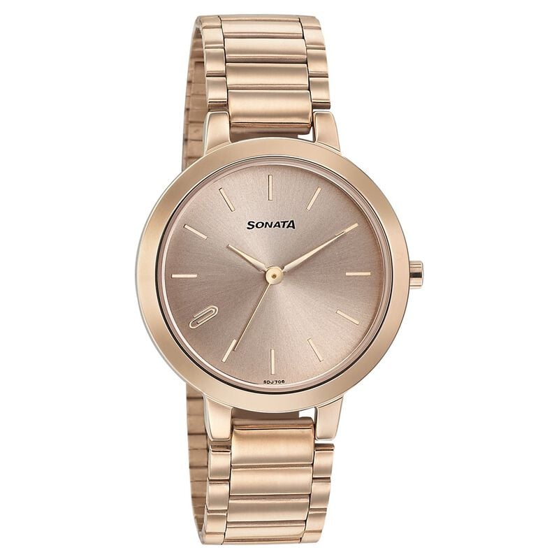 Sonata Play Rose Gold Dial Women Watch With Stainless Steel Strap