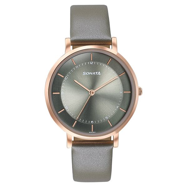 Sonata Modern Edit Quartz Analog Green Dial Leather Strap Watch For Women - image number 0