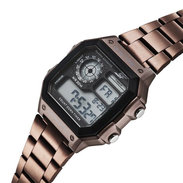 Sonata Hexa Digital Black Dial Brown Color Stainless Steel Strap Watch For Unisex - image number 1