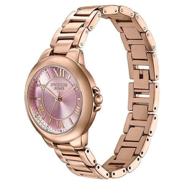 Poze By Sonata Quartz Analog Pink Dial Rose Gold Metal Strap Watch For Women - image number 4
