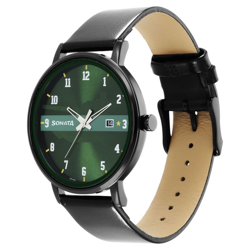 Sonata Force Quartz Analog with Date Green Dial Leather Strap Watch for Men - image number 1