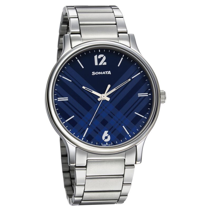 Buy Online Sonata Smart Plaid Quartz Analog Blue Dial Stainless