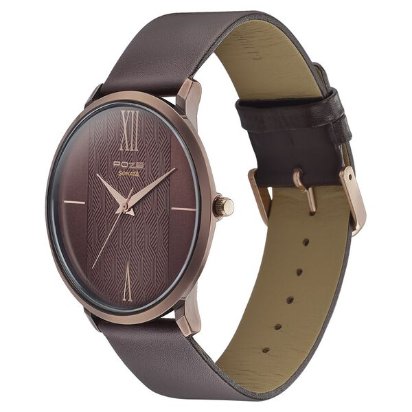 Poze by Sonata Quartz Analog Brown Dial Leather Strap Watch for Men - image number 2