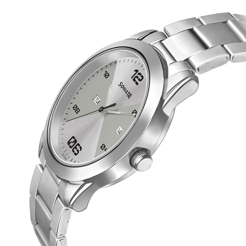 Sonata RPM Quartz Analog with Day and Date Silver Dial Stainless