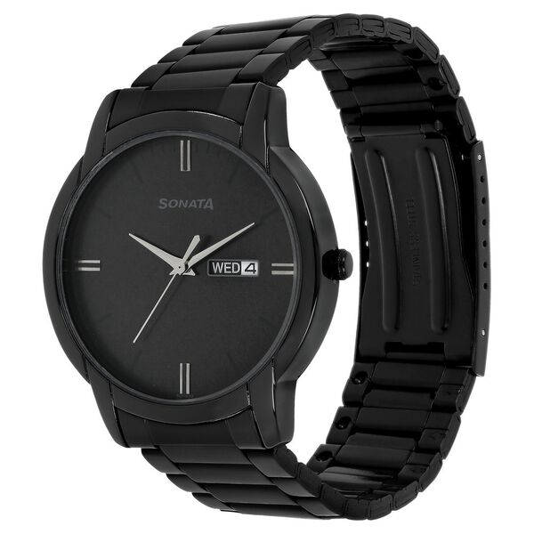 Sonata Quartz Analog with Day and Date Black Dial Stainless Steel Strap Watch for Men - image number 2