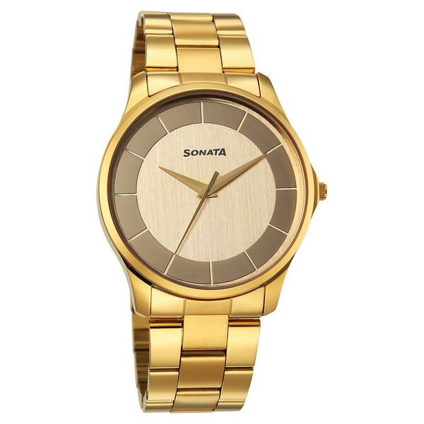 Sonata Traditional Essentials Quartz Analog Multicoloured Dial Golden Metal Strap Watch For Men - image number 0