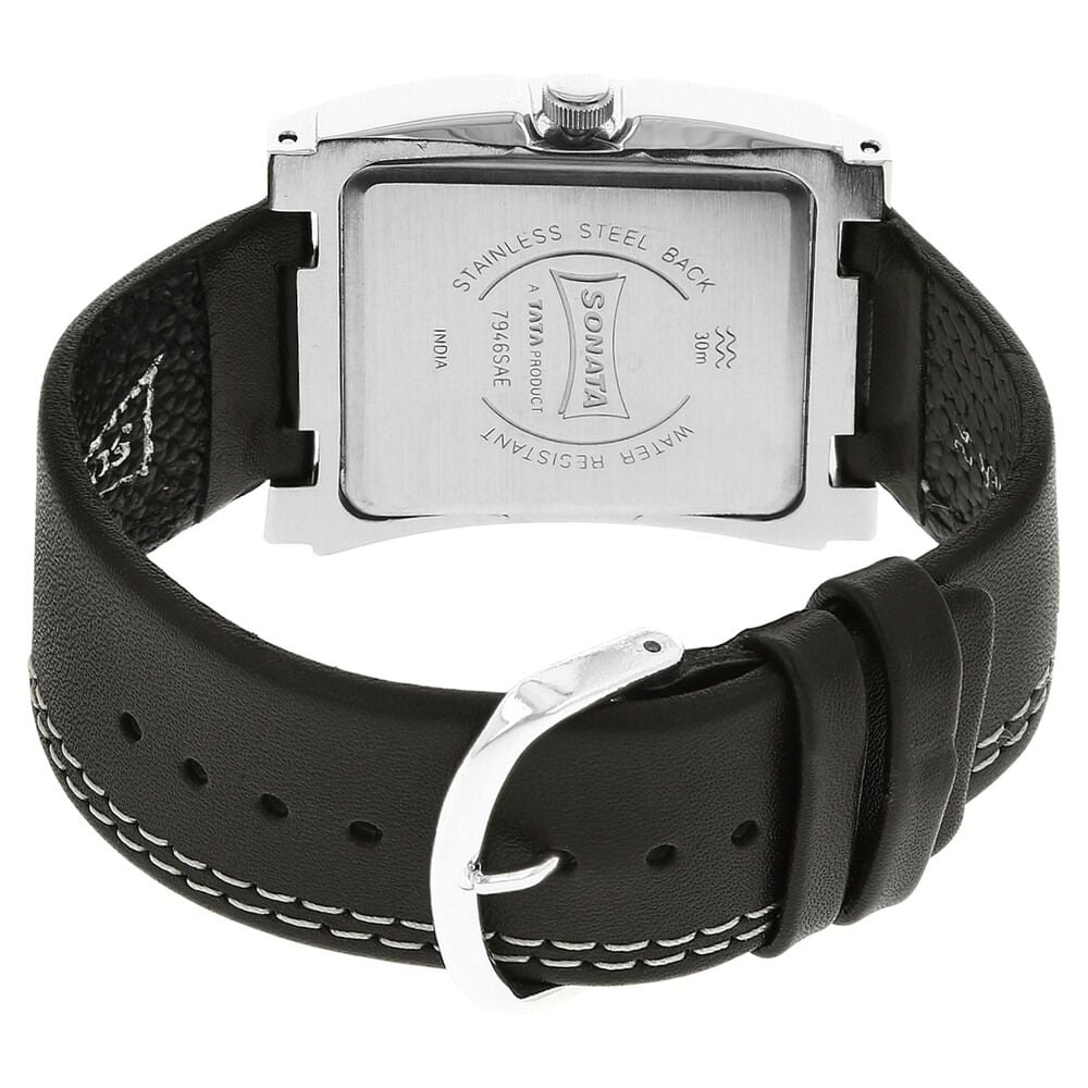 Buy Online Sonata Quartz Analog Silver Dial Leather Strap Watch