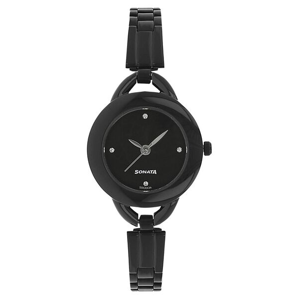 Sonata Quartz Analog Black Dial Stainless Steel Strap Watch for Women - image number 0
