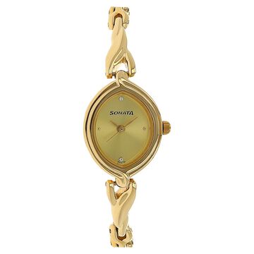Sonata Quartz Analog Champagne Dial Metal Strap Watch for Women