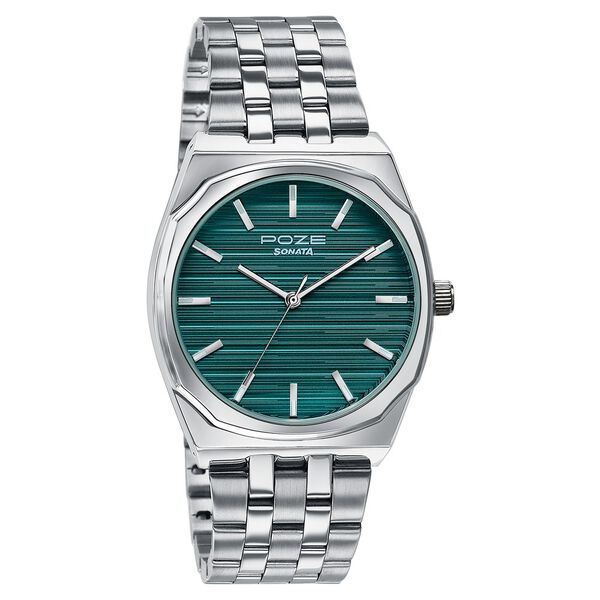 Sonata Poze Quartz Analog Green Dial Silver Colour Stainless Steel Strap Watch For Men - image number 1