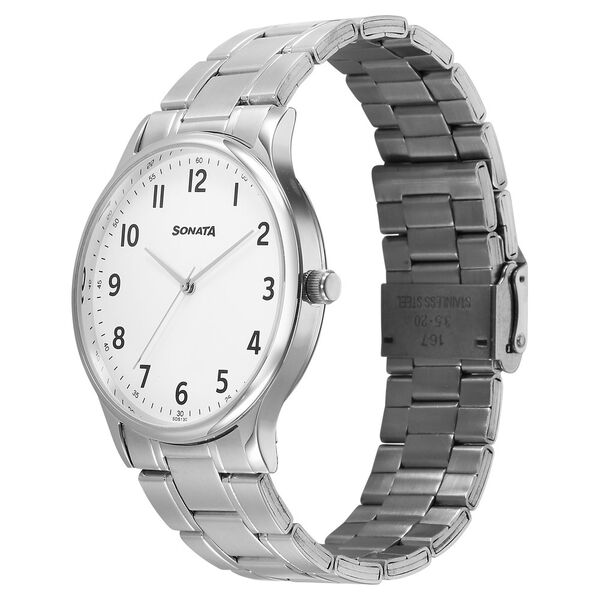 Sonata Aspire Quartz Analog White Dial Stainless Steel Strap Watch For Men - image number 1