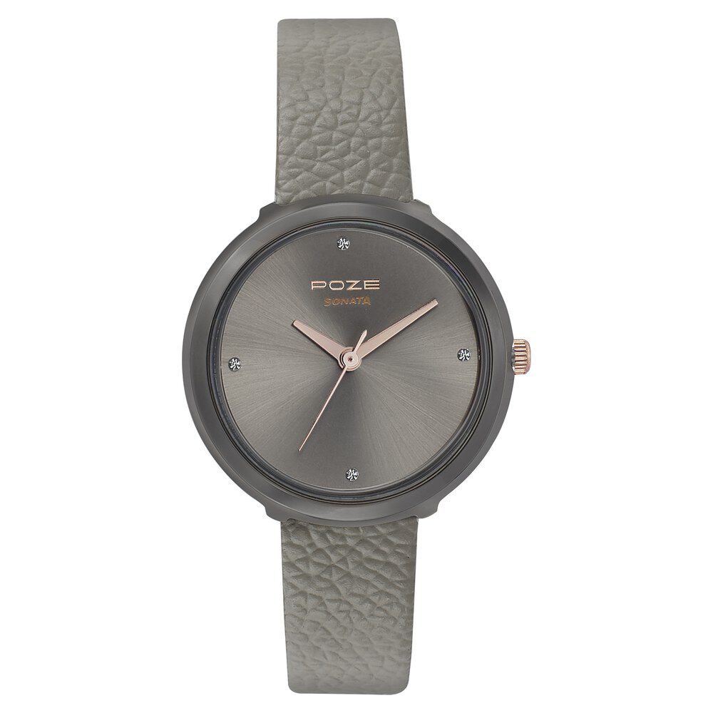 Poze by Sonata Quartz Analog Grey Dial Leather Strap Watch for